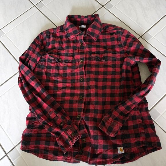 Carhartt Red Black Gingham Button Down Shirt M(8-10) - Picture 1 of 4